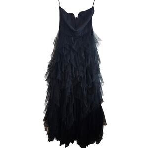 Blithe LA Tulle Formal Dress Womens Size Medium Black Sheer Full Prom Maxi Glam